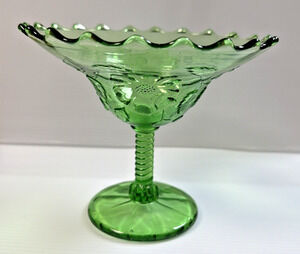 Old Northwood Glass Wild Flower Green Footed Compote Candy Dish